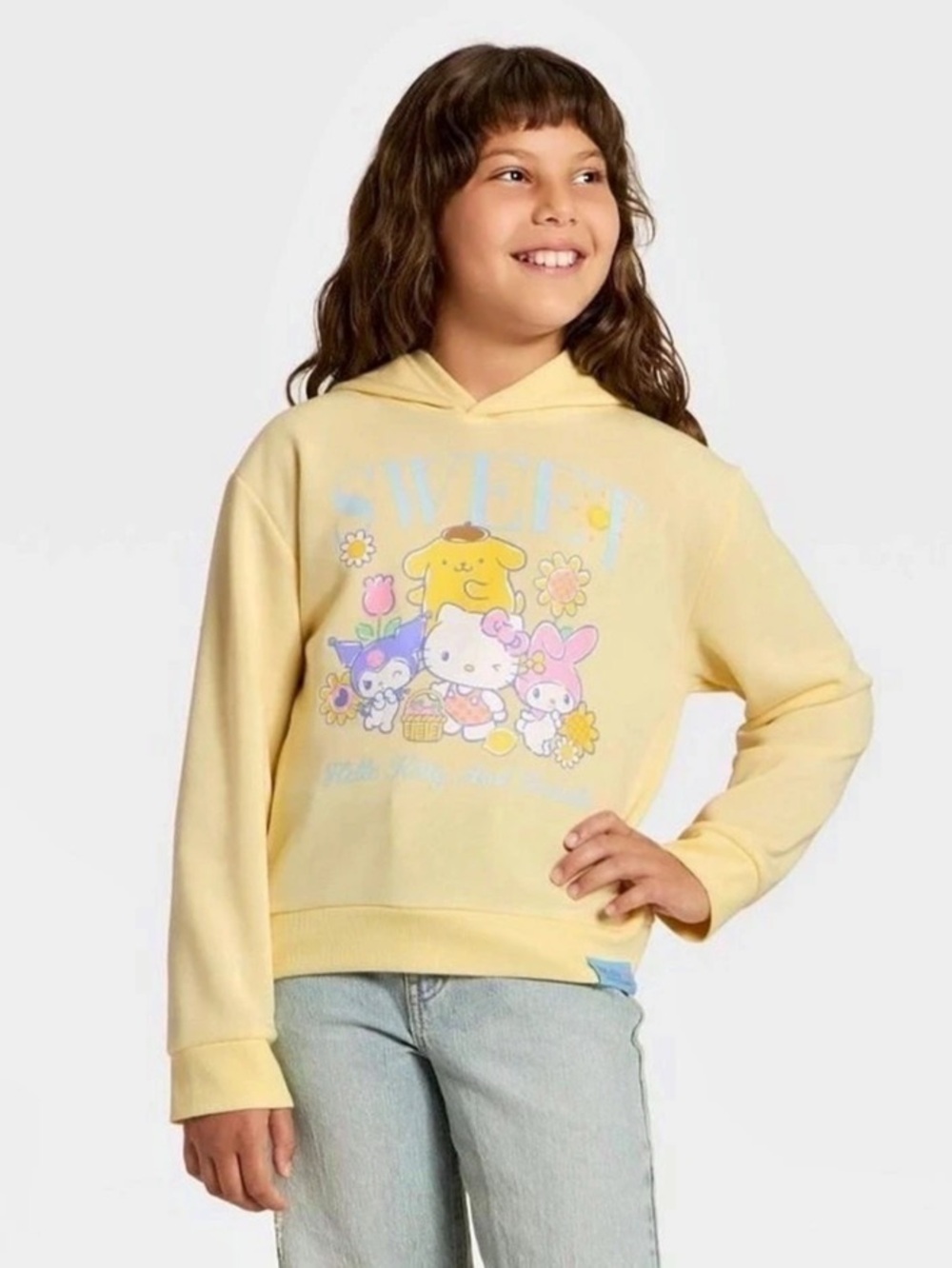 Girls Yellow Graphic Hoodie Hello Kitty Size Large NWT